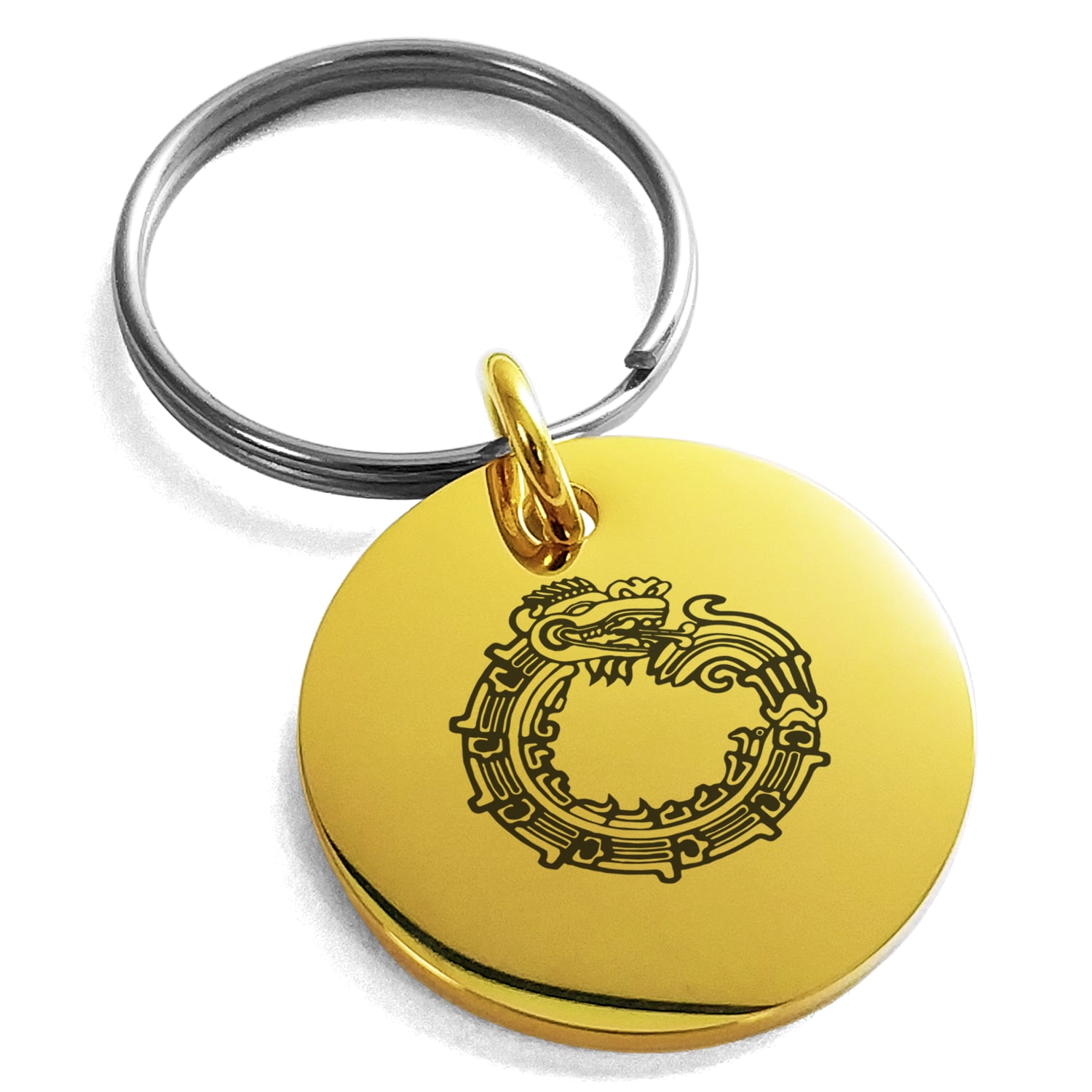 Stainless Steel Aztec Ouroboros Serpent Rune Engraved Small Medallion ...