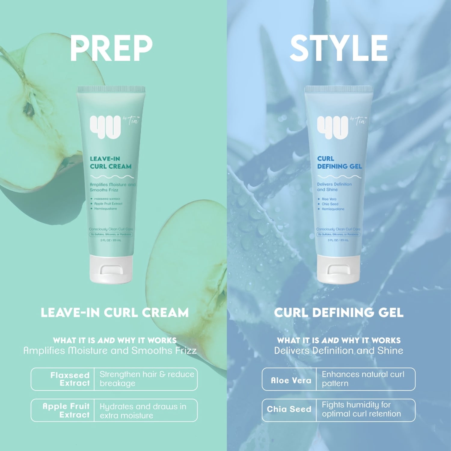 4U By Tia Wash & Go Essentials Starter Kit for Curly Hair, 4 Piece
