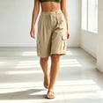 thumbnail image 6 of YTCAMLO Cotton Linen Bermuda Shorts for Women Casual Loose Fit Ruched Summer Beach Shorts with Pockets Drawstring Cargo Shorts, 6 of 7