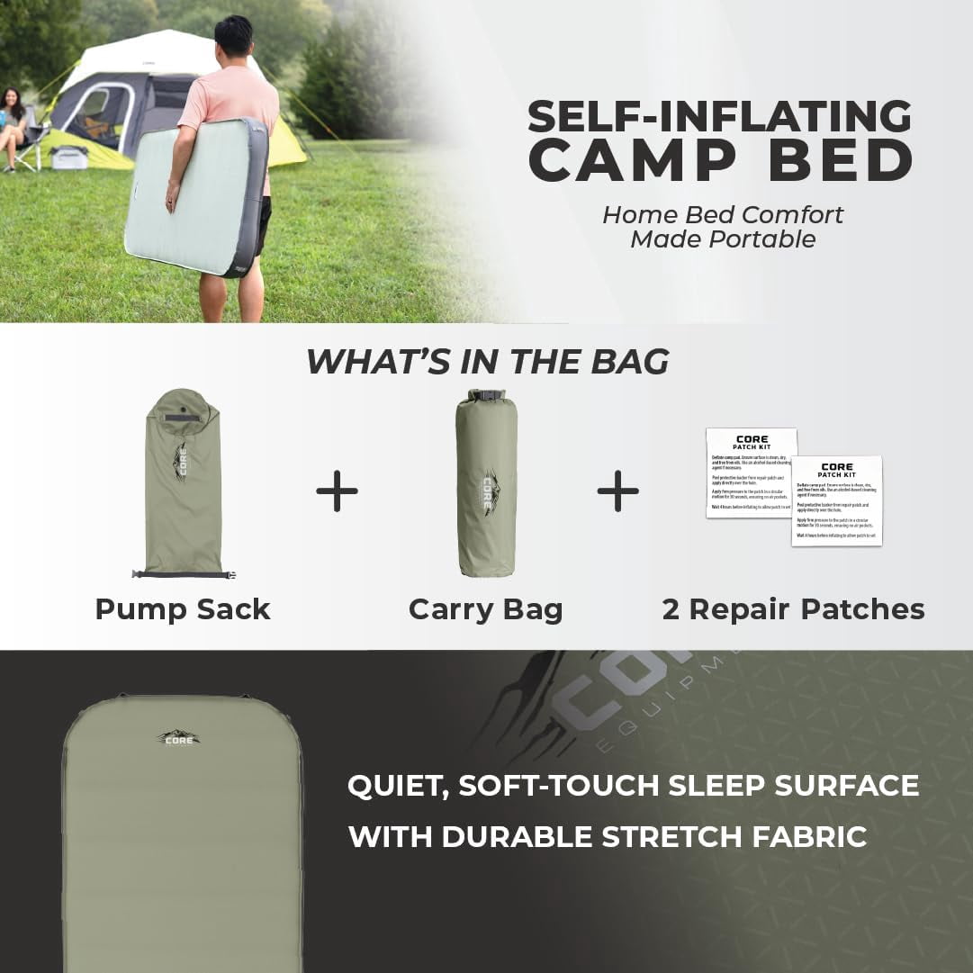 CORE 4 Season Regular Self Inflating Camping Bed, Blow Up Mattress, 4.95lbs