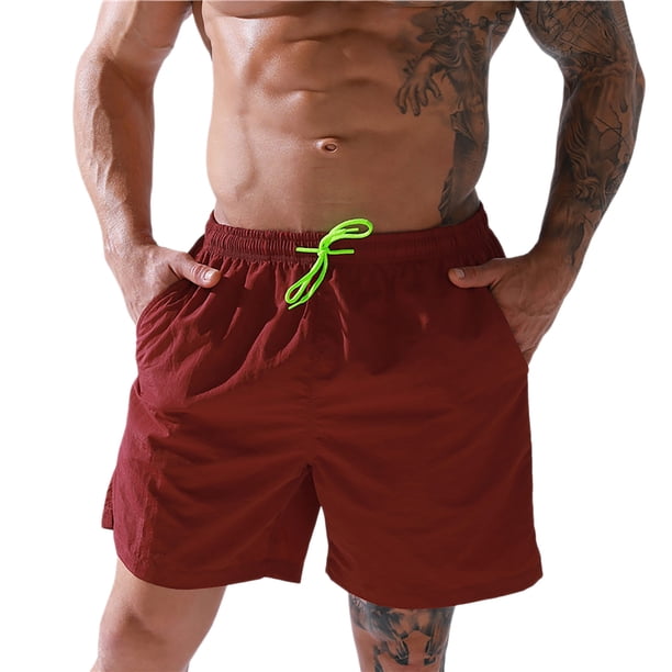 Pantalones cortos de playa de color liso para hombre: bañadores ligeros de secado rápido con cordón