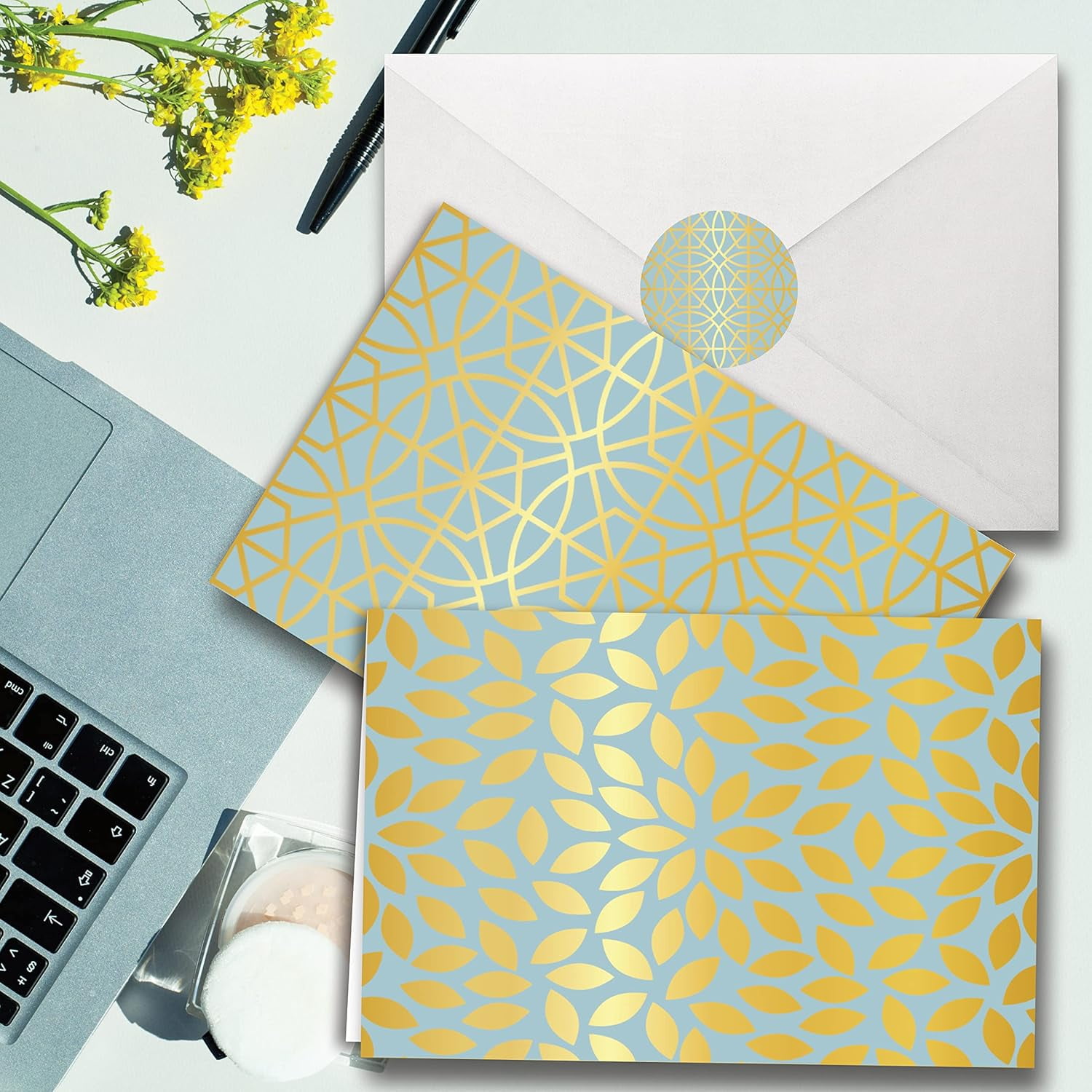 Smart Scribble 50 Blank Cards and Envelopes, Assorted Greeting Cards for All Occasions, 4x6” Blank Note Cards with Envelopes and Matching Stickers- 10 Elegant Designs, Thank You Card Assortment Pack,