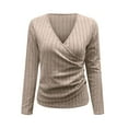 thumbnail image 2 of KYGABAK Long Sleeve ShirtsV Neck Tops for Women Sexy Sweater V Neck Ribbed Knit Slim Fit Wrap Top 2025 Fall Casual Fashion Clothes,Khaki S, 2 of 6