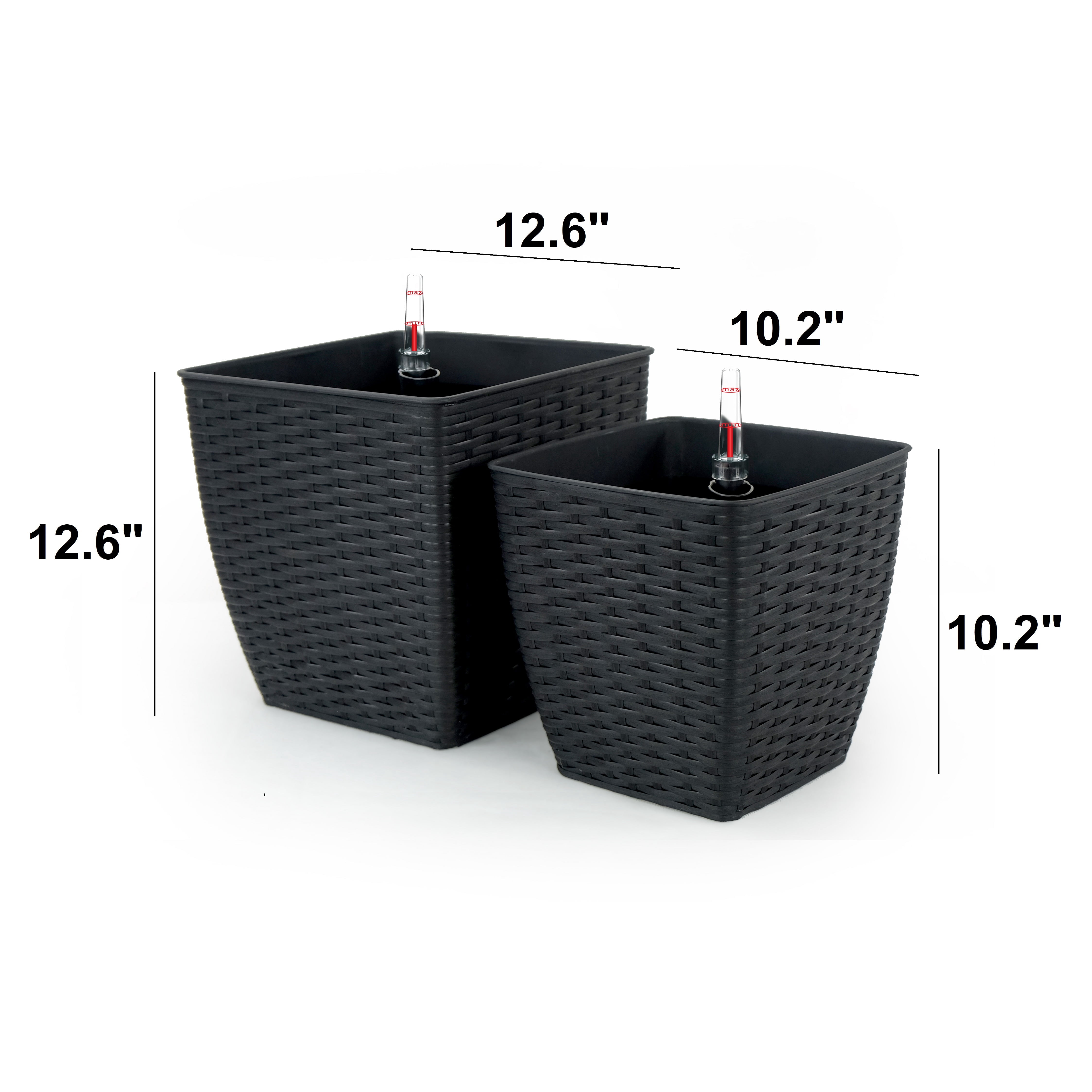 2 pack Self-watering Planter - Hand Woven Wicker - Thin Square