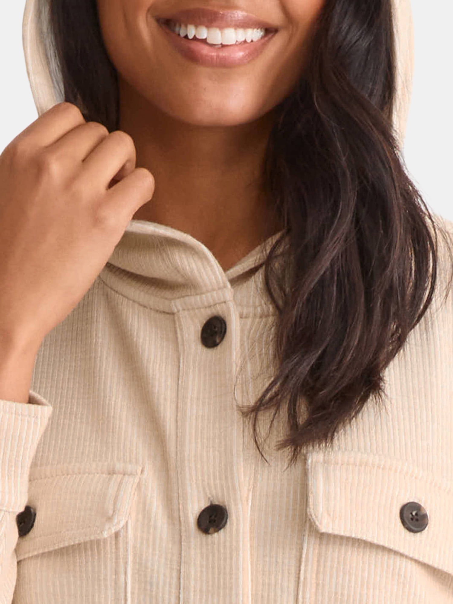 Time and Tru Women's and Women's Plus Ribbed Shirt Jacket with Hood, Sizes XS-4X