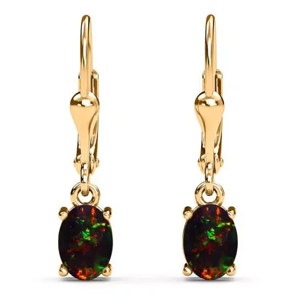 Jewel Studio Black Opal Drop Earring Opal Leverback Earring Bridal Opal Earring Gifts For her