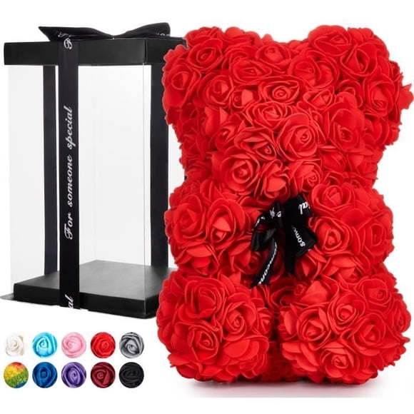 BRUBAKER Rose Bear with Bow 25 cm - Flowers Gift for Valentine's Day Birthday - Red