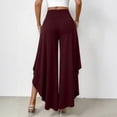 thumbnail image 6 of Karymi Women's Pants High Waist Ruffle Layered Flowy Wide Leg Pants, Solid Elastic Waist Asymmetrical Hem Palazzo Trousers, Elegant Party Vacation Women's Clothing, 6 of 7