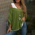 thumbnail image 3 of Long Sleeve Shirts for Women Casual, Yigetop Ladies' Autumn Fashion Solid Color Casual Comfortable Loose Long Sleeved Two Piece Top Women’S Shirts Green 3XL, 3 of 5
