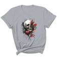 thumbnail image 4 of Sexlip Womens Swimsuit Set Dripping Rose Skull Print Cover Up Design Crew Neck Short Sleeve Casual Silhouette Breathable Fabric for Casual Beach Days Gray XXXXL, 4 of 4