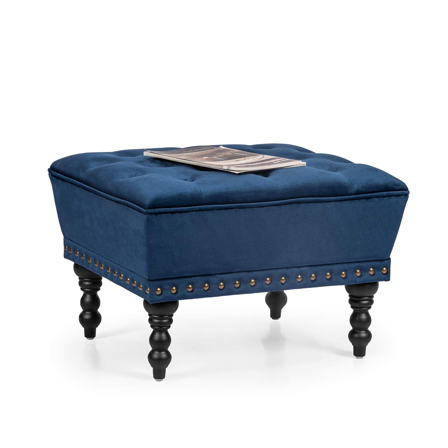 Homebeez Fabric Tufted Ottoman Foot Stool Footrest Navy Blue