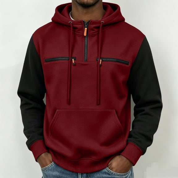 JOANKDMI Color Block Hoodies for Men Half Zip Pullover Sweatshirts Long Sleeve Casual Athletic Fall Outerwear with Chest Zippers and Pockets Fitness Gym Streetwear