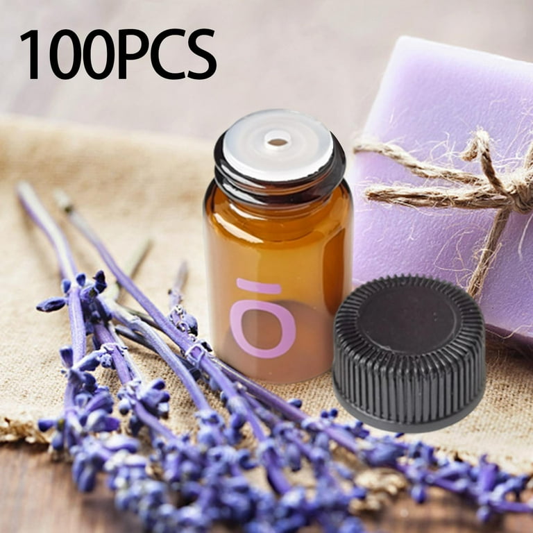 100 Pieces Essential Oil Bottles Leakproof Sample Bottles with Black Cap 2ml without Flip Plug