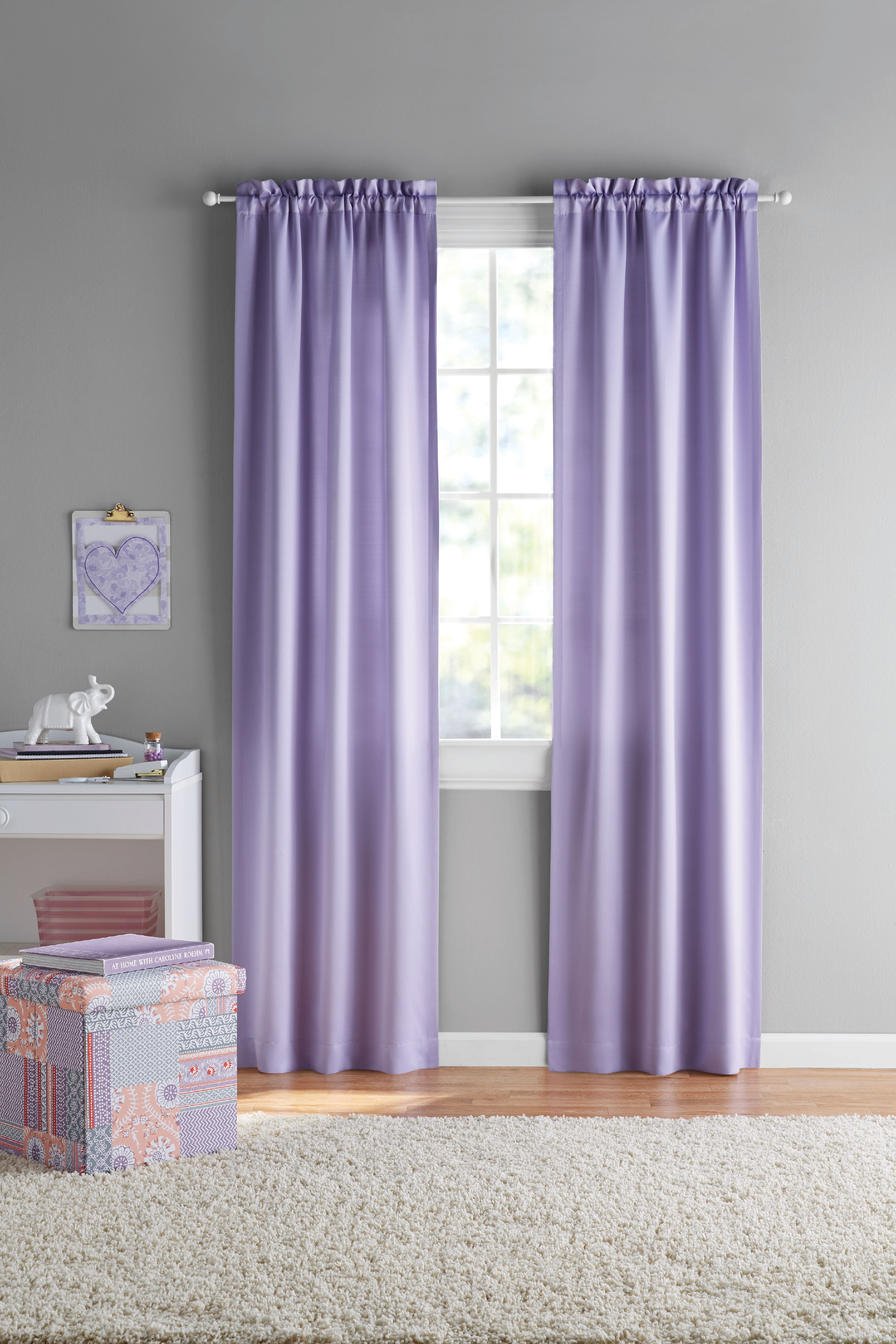 Your Zone Solid Color Room Darkening Rod Pocket Curtain Panel Pair, Set of 2, Purple, 30 x 63
