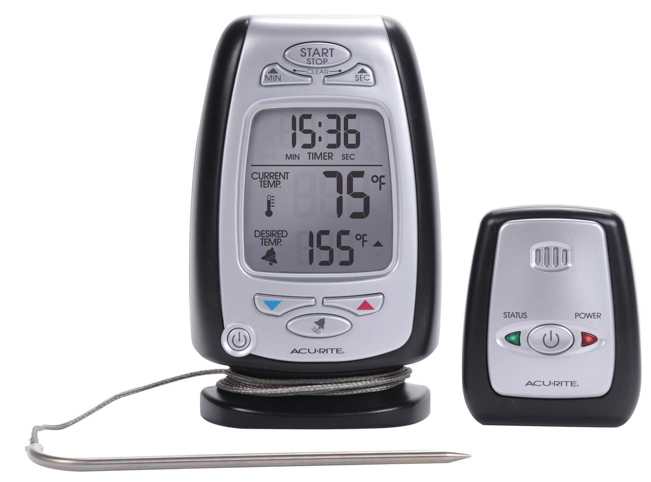 AcuRite Meat Thermometer with Digital LCD Screen, 3-Foot Stainless Steel Temperature Probe, and Wireless Alarm Pager (03168A3)