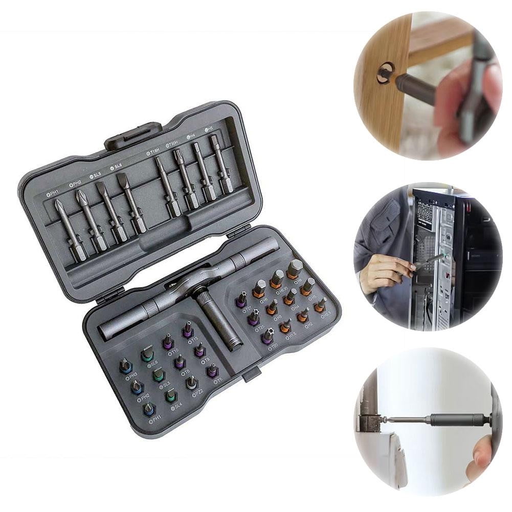 Upgraded 32-in-1 Magnetic Screwdriver Set With Detachable T-Handle Ratchet N