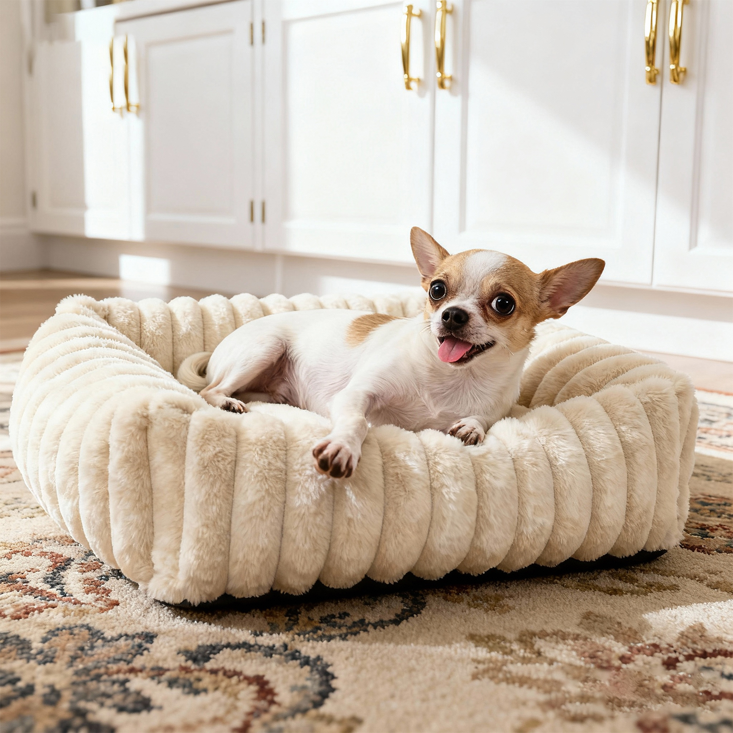 Sanmadrola Cat Bed for Indoor Cats Furry Corduroy Fleece Orthopedic Pet Bed Sofa Removable Washable Cover Non Skid Bottom, White