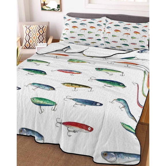 Colorful Fish Twin XL Size Down Alternative Comforter, Lightweight Comforter Quilt Bedding Set with Pillow Shams Watercolor Cartoon Fishing All Seasons Bed Comforter Duvet Insert 68"x98"