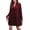 Burgundy, variant on Women's Ruched Surplice Long Sleeve Mini Dress With Sheer Overlay and Stretch Fabric 95% polyester and 5% elastane