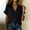 Black, variant on Women's 2026 Summer Notched Lapel Full Button Down Ruffle Trim Short Sleeve Blouse, Curved Hem Loose Casual Shirt for Daily & Weekend Outing