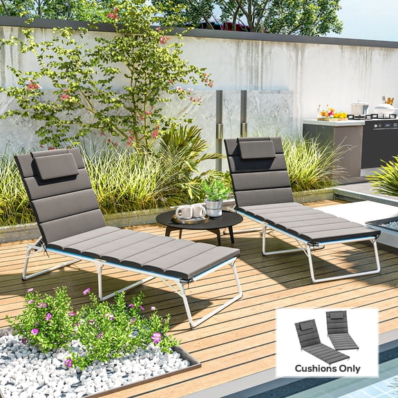 Outsunny Foldable Lounge Chair Cushion Set of 2, UPF50 230gsm Olefin and 25D High-Density Foam, Chaise Lounge Cushion Set, 80" x 26", Dark Gray