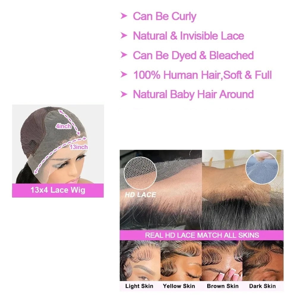 Glueless Body Wave Bob Wigs 13x4 HD Lace Frontal Human Hair Natural Wave Short Bob Wigs