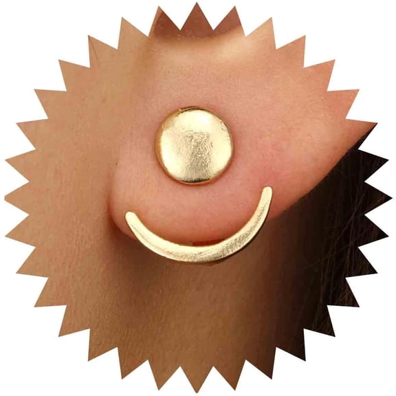 Vintage Moon Ear Jacket Earrings Half Moon Earrings Tiny Disc Stud Earrings Crescent Moon Jacket Earrings Minimalist Celestial Earrings for Women