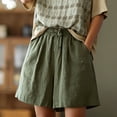 thumbnail image 4 of BUIGTTKLOP Cotton Linen Shorts for Women Drawstring High Waisted Lounge Shorts Straight Wide Leg Casual Shorts, 4 of 6