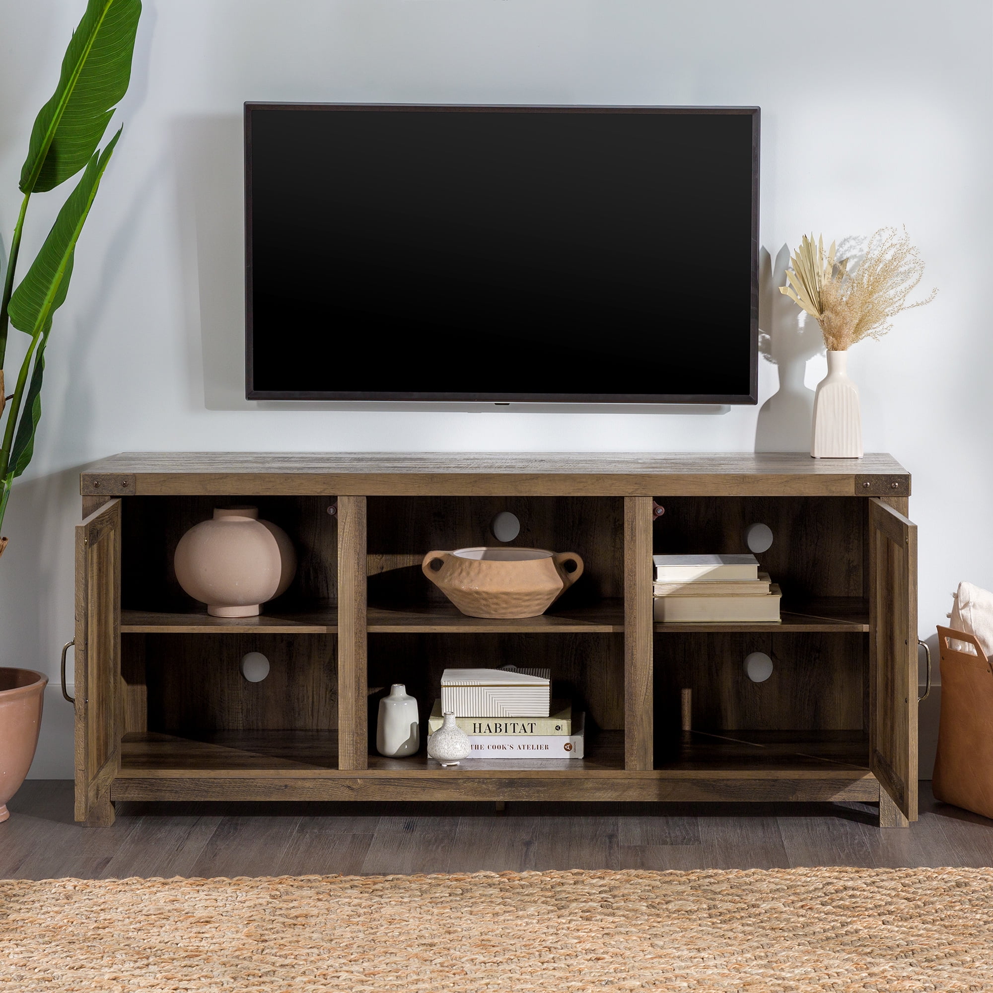 Walker Edison Modern Farmhouse Barn Door TV Stand for TVs up to 65", Reclaimed Barnwood