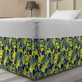 thumbnail image 1 of Retro Bed Skirt, Hawaiian Forest Pattern with Tropical Leaves and Flowers Exotic Island, Elastic Bedskirt Dust Ruffle Wrap Around for Bedding Decor, 4 Sizes, Yellow and Night Blue, by Ambesonne, 1 of 2