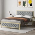 thumbnail image 3 of Homhougo Full Size Bed Frame, Velvet Upholstered Platform Bed with Button Tufted Headboard, Heavy Duty Metal Mattress Foundation and Metal Slats, No Box Spring Rquired (Grey, Full), 3 of 6