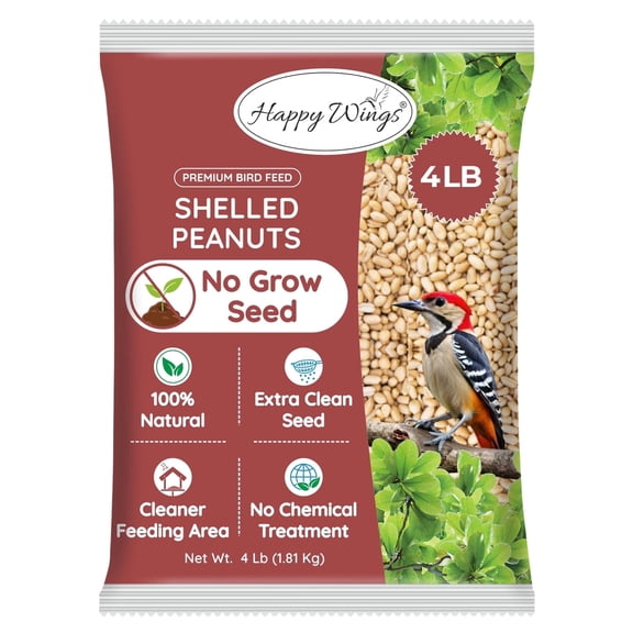 Happy Wings Shelled Peanuts Seeds Wild Bird Food - 4 Pounds I No Grow Seed I Bird seed for Wild Birds