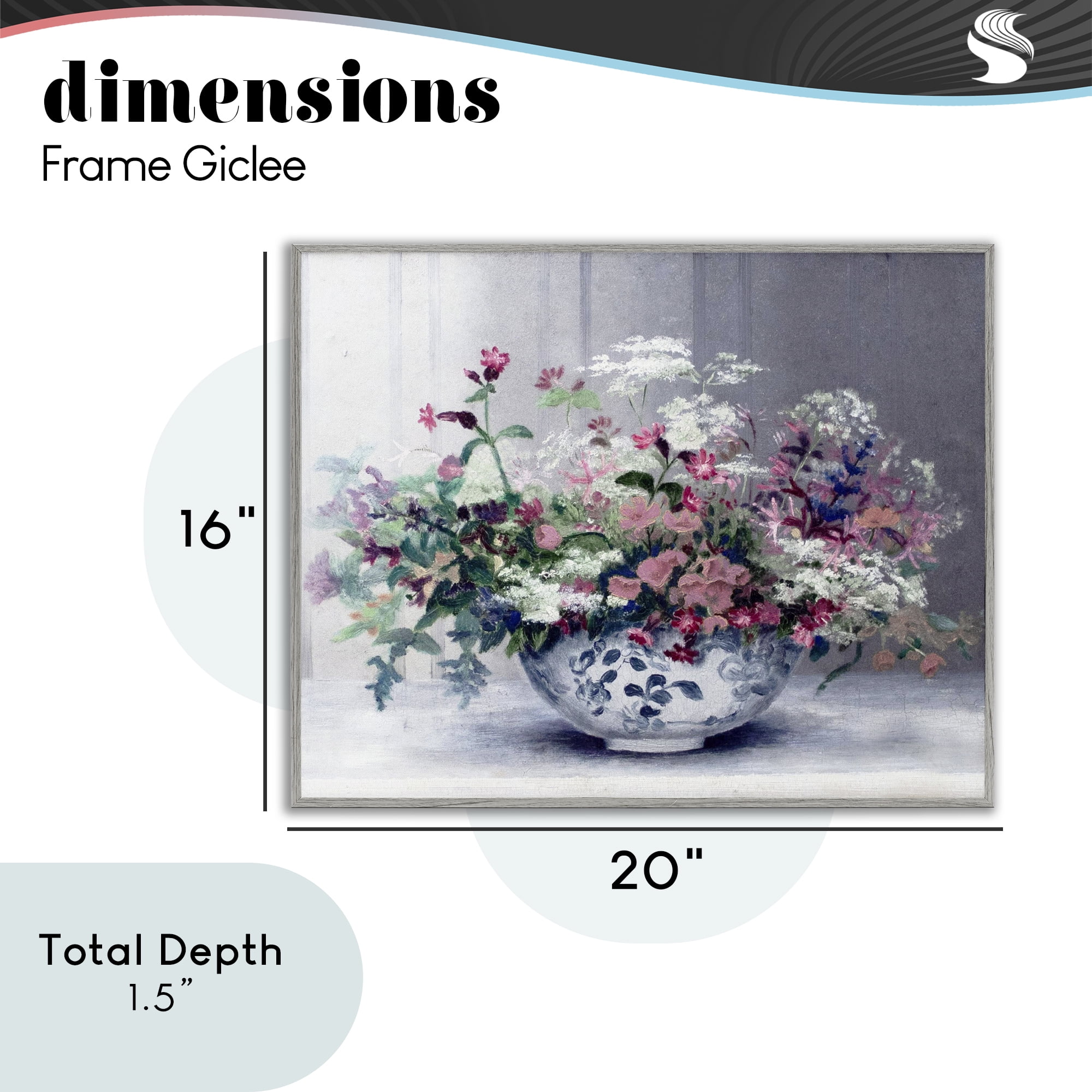 Painterly Elegant Blooms Vase Gray Framed Giclee Art, design by Lettered and Lined