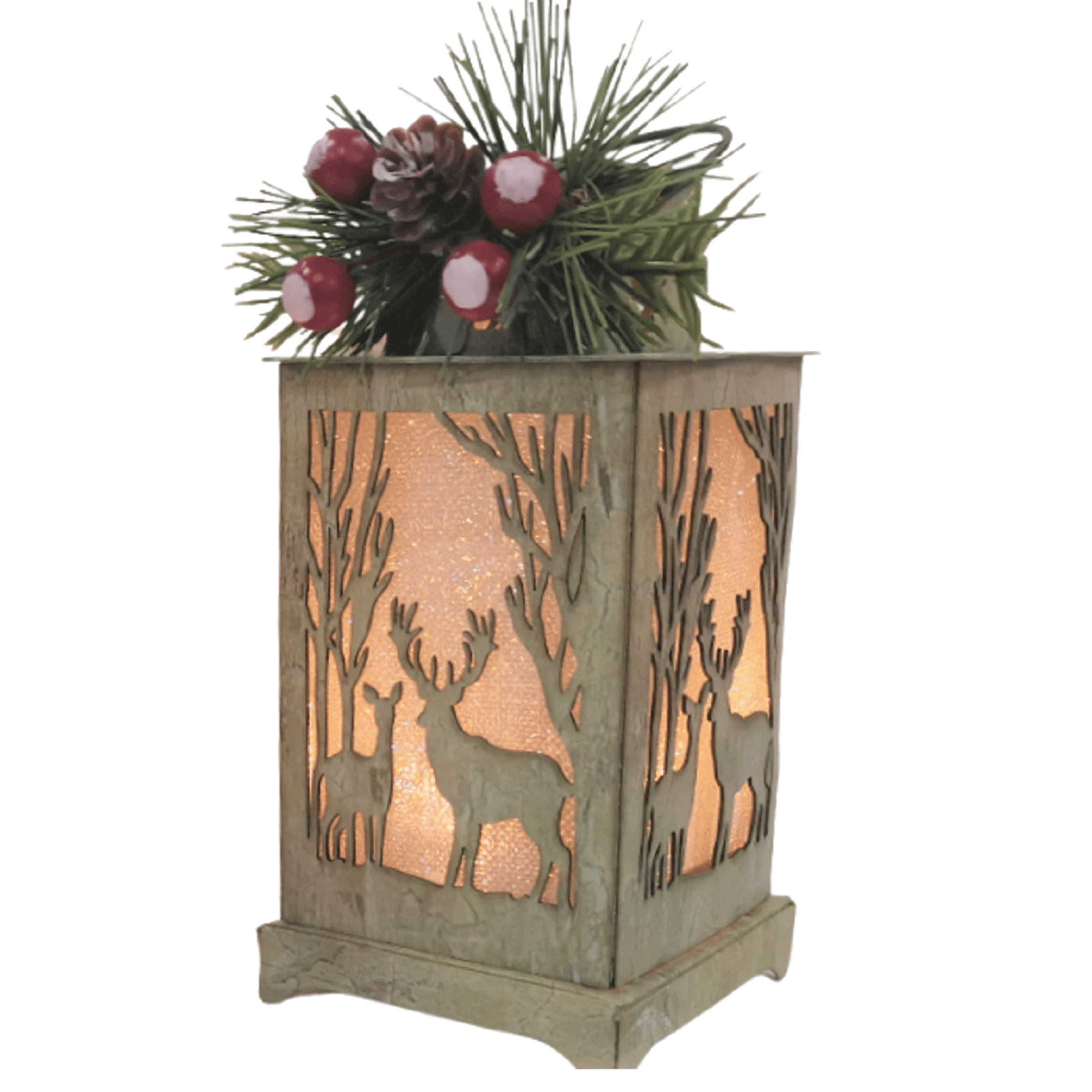 Holiday Time Light LED Deer Lantern Ornament. Deer Brown Color. Casual Traditional Theme.