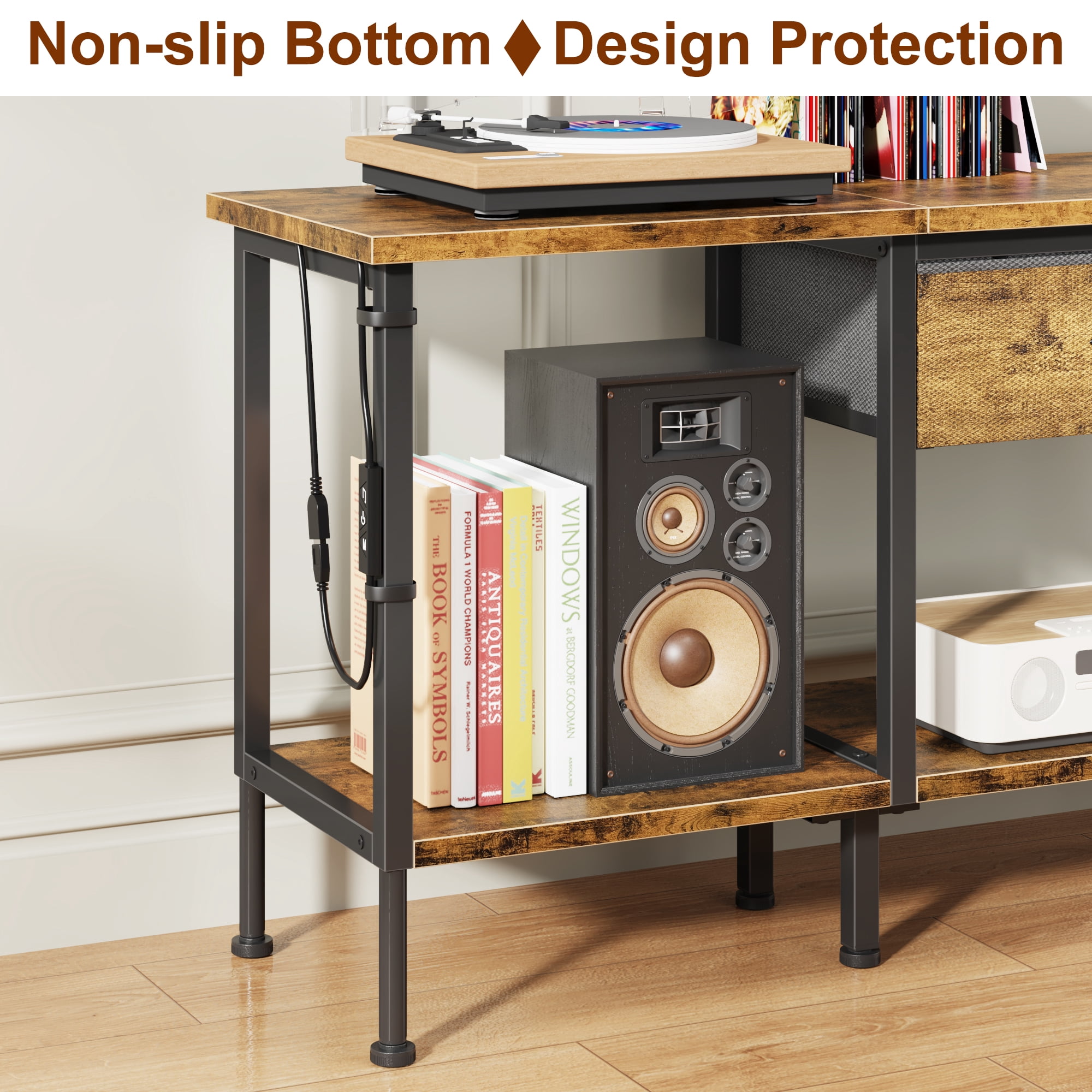HIGDBFE TV Stand for TVs up to 55 inch, LED Entertainment Center with Fabric Drawers and Power Outlet, Metal TV Console Table for Living Room and Bedroom