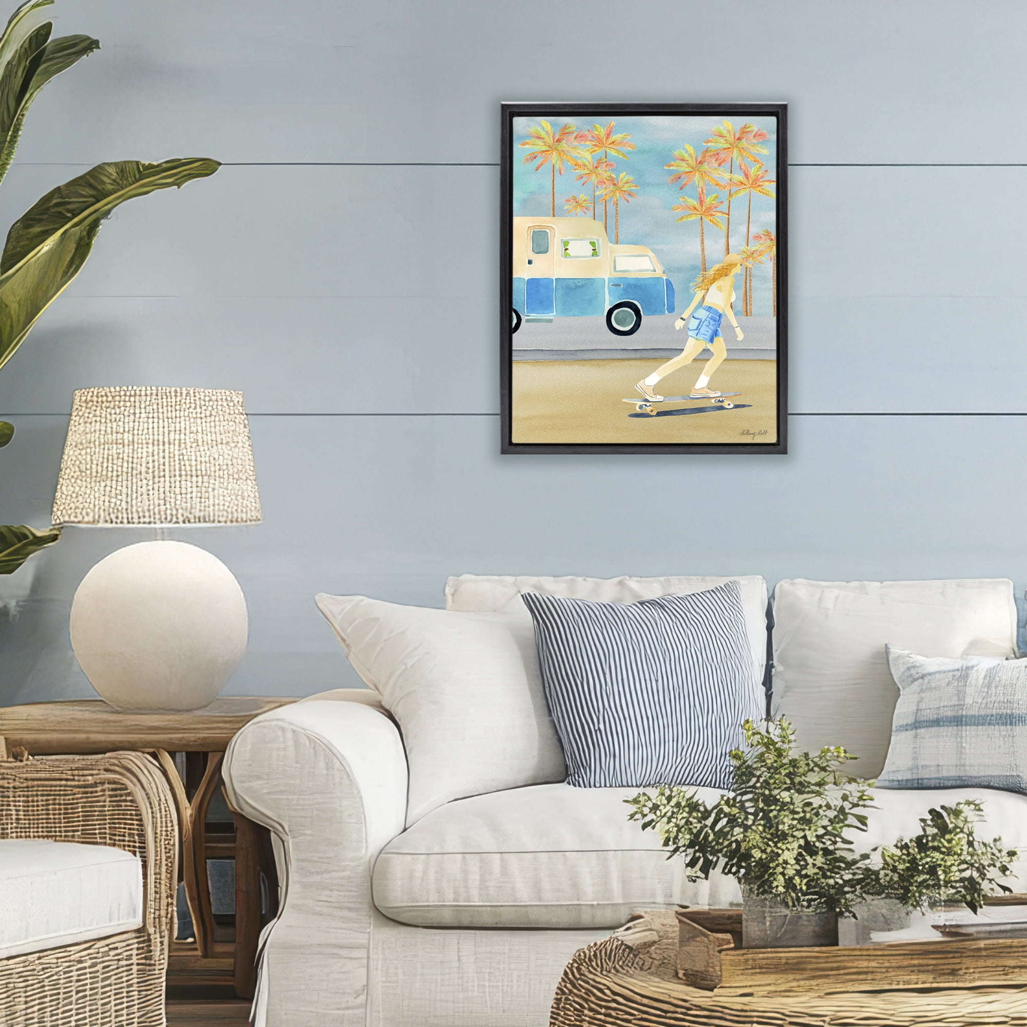 Stupell Industries Santa Monica Road Trip Black Framed Floater Canvas Wall Art, design by Hillary Holt