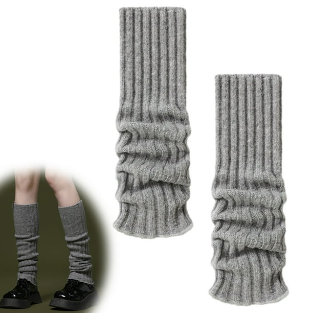 Qarigey Calentadores de piernas tejidos a la moda, se mantienen cálidos y elegantes durante todo el invierno, calcetines largos de ganchillo Medias Gris