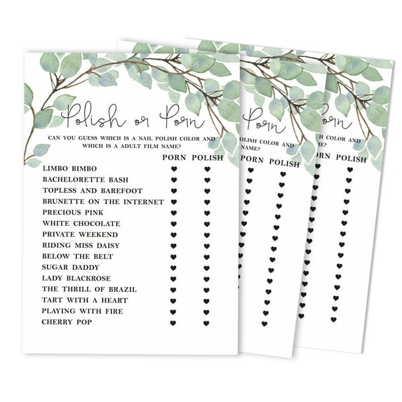 Inkdotpot Greenery Bachelorette Party Bridal Shower Collection Polish or Porn Game Cards Bachelorette Party Bridal Shower Collection