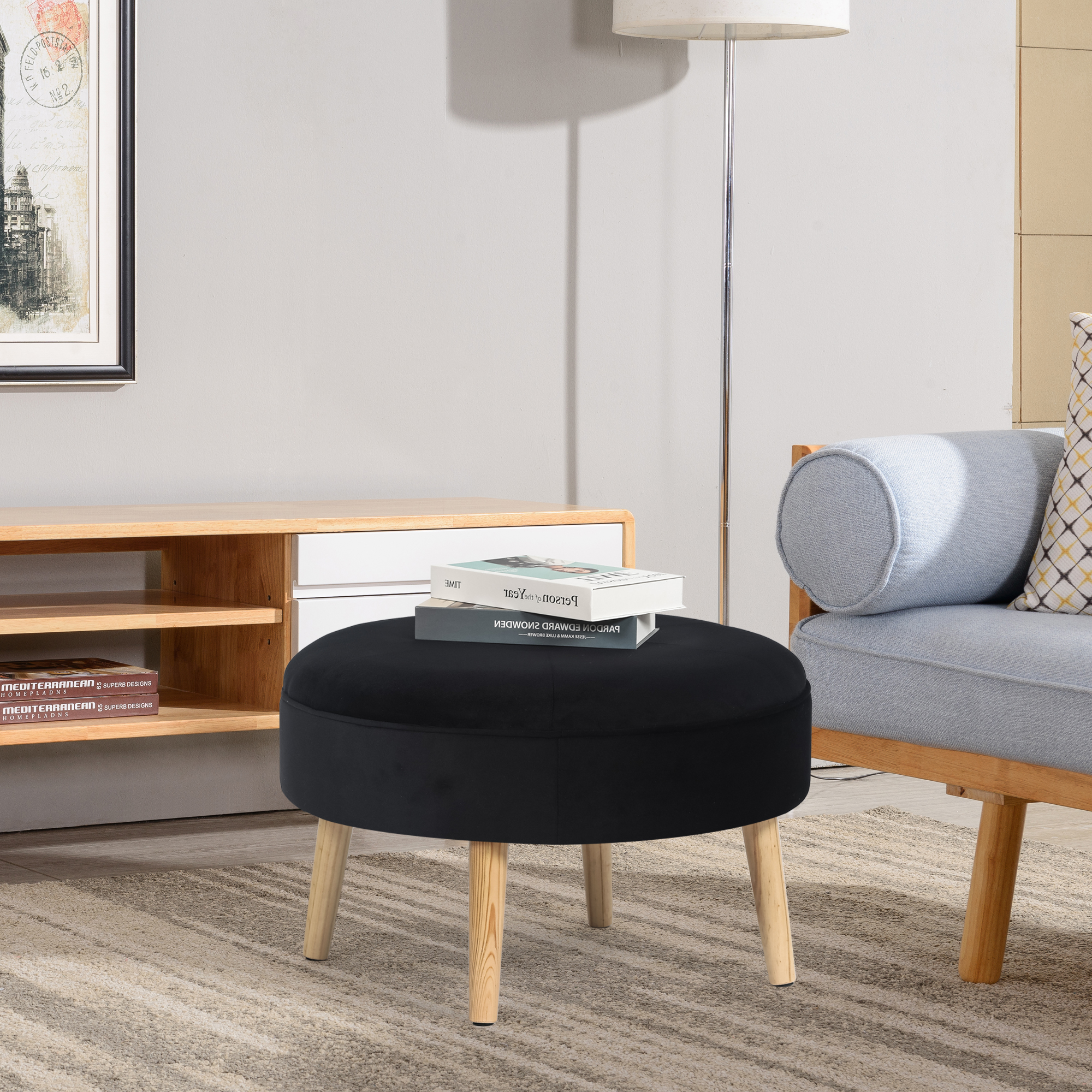 Adeco Round Footrest Ottoman Fabric Footstool Coffee Table Living room -  Bed Bath & Beyond - 34526386