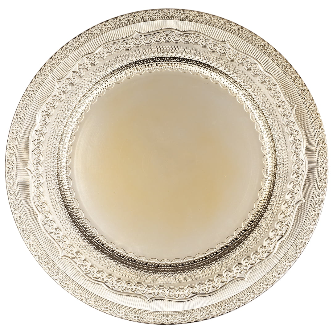 Koyal Wholesale Metallic Gold  Acrylic Charger Plates Round Vintage Lace, Set of 4