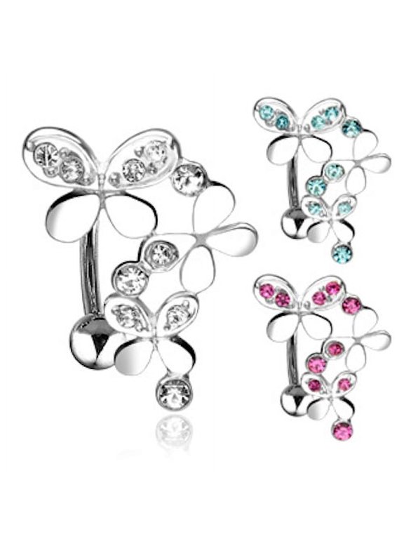 Butterfly Trio Upside Down Dangle Belly Ring 14G (1.6MM) #167 (Clear)