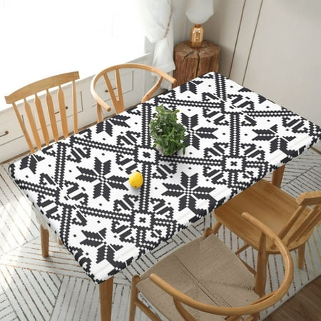 

Home Deluxe Tablecloth Retro Pattern Waterproof Elastic Rim Edged Table Cover- For Christmas Parties And Picnics 5ft