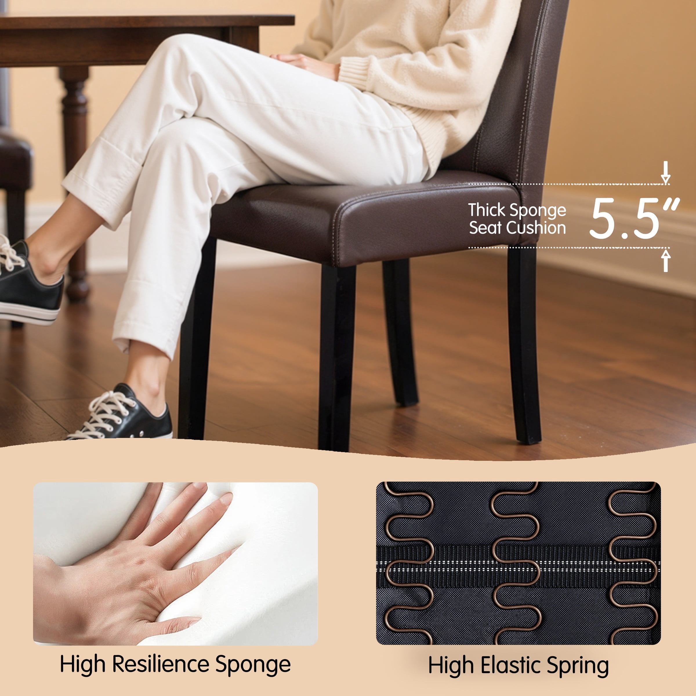 Subrtex Modern Parsons Faux Leather Dining Chairs Set of 6 Upholstered Dining Chairs–Brown