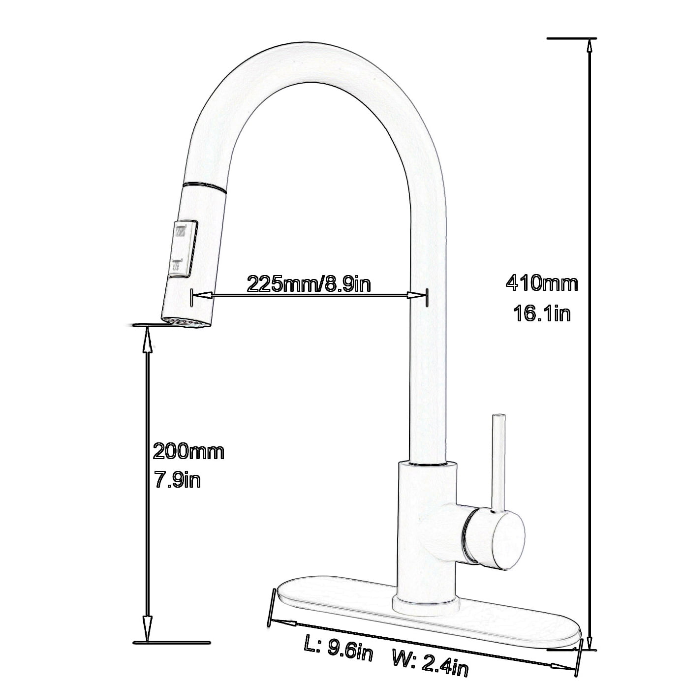 Brushed Nickel Kitchen Faucet, Single Handle, 2 Water Mode 360 Degree Swivel Pre-Rinse Pull Out Kitchen Sink Faucet with Deck Plate