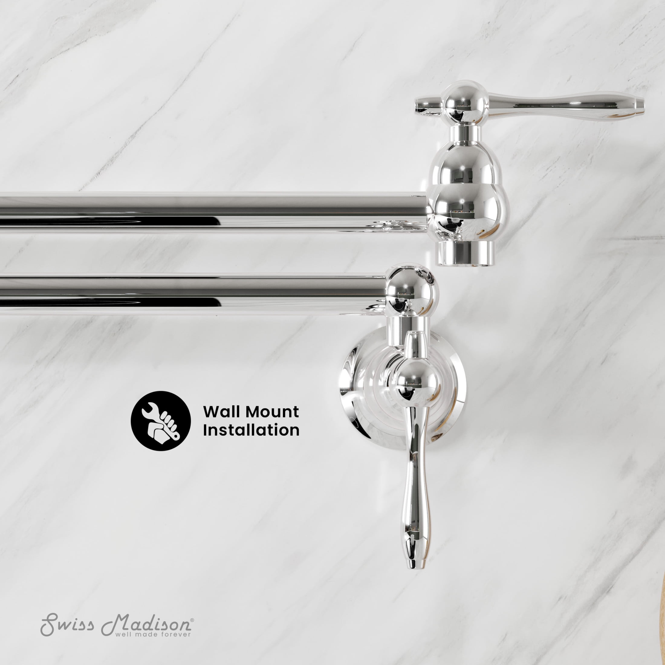 Plaisir Retractable Wall Mount Pot Filler Faucet in Polished Chrome