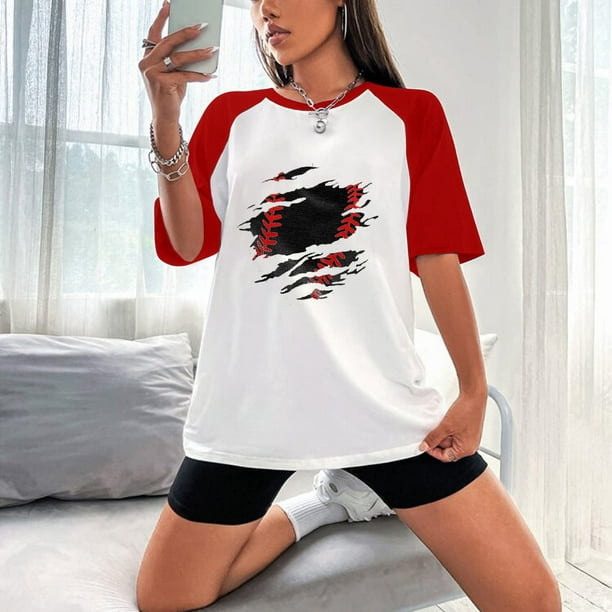 hoksml Womens Tops Fashion Summer T-shirt Round Neck Leisure Short