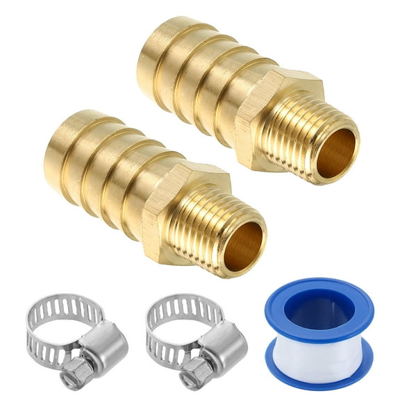 2Pcs Brass Hose Barb Fittings, 5/8" Barb x 1/4" NPT Male Hose Connector