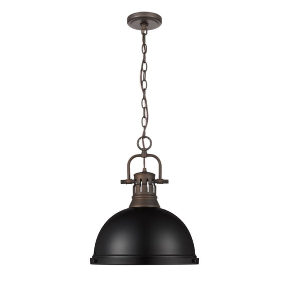 Yep by Golden Lighting Duncan 1-light 14in Chain Hung Pendant in Rubbed Bronze and Matte Black shade