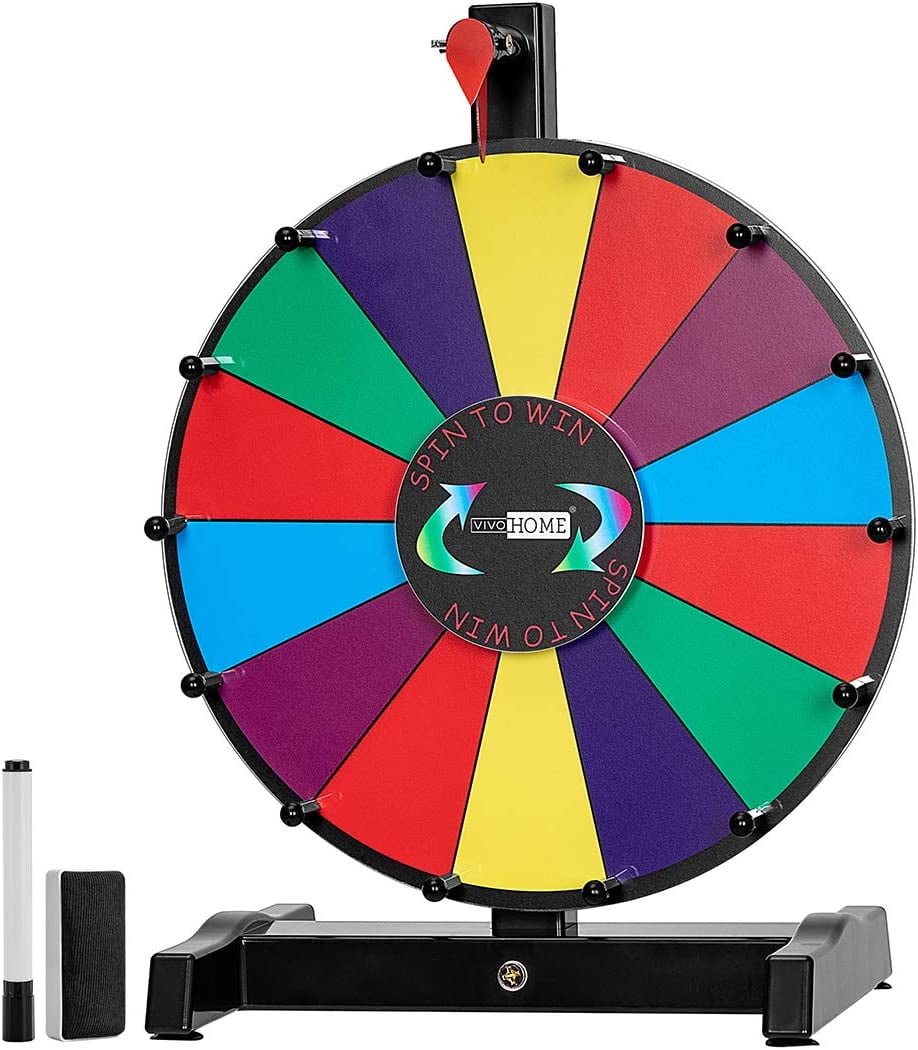 Black Spinning Wheel for Prizes Wheel Spinner Fortune Spin Game Wheel with Dry Erase Markers and Eraser for Carnival Trade Show Party Hooomyai 15 Inch Tabletop Prize Wheel 12 Slots 