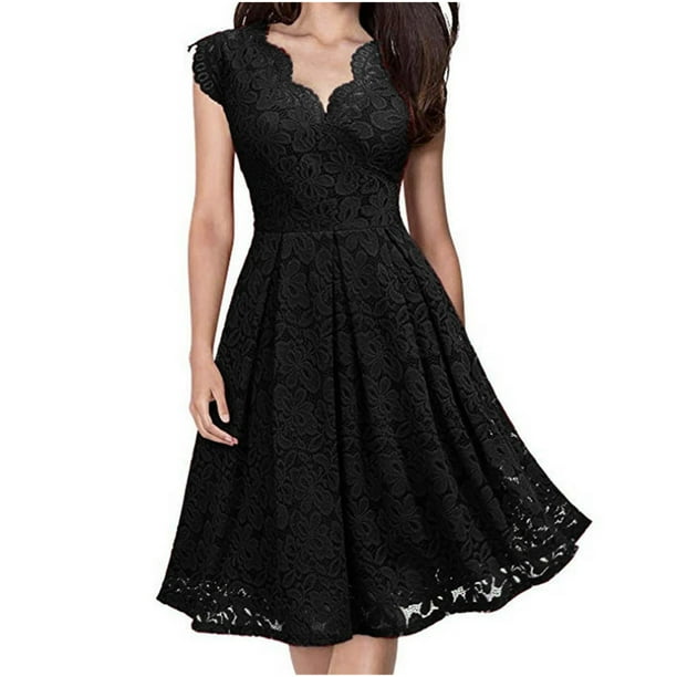 Moda mujer encaje Pacthword Casual sólido vestido con cuello en V vestido sin mangas Fridja hjkh5593